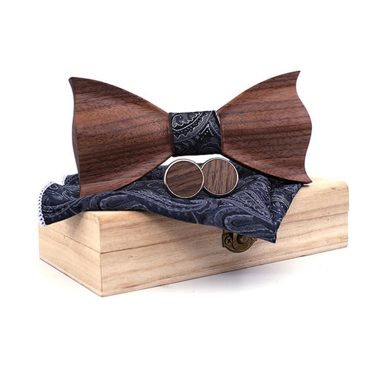 Set di 3 papillon in legno di noce nero 3D da uomo