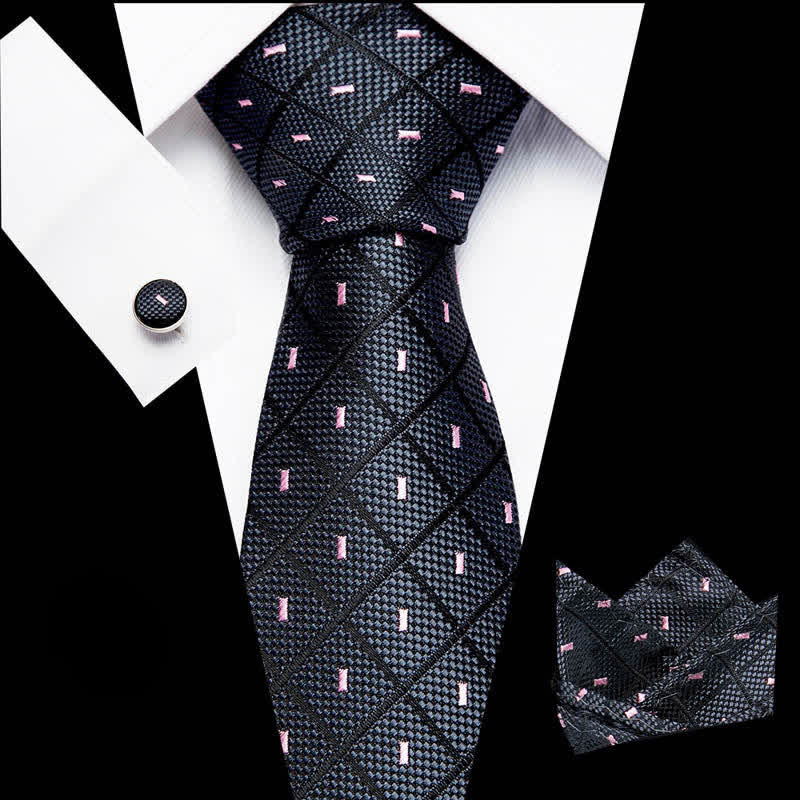 Set di 3 cravatte da uomo a quadri e pois neri e rosa - Nero e rosa - image 0