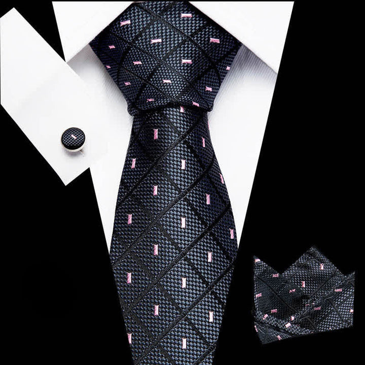 Set di 3 cravatte da uomo a quadri e pois neri e rosa - Nero e rosa - image 0