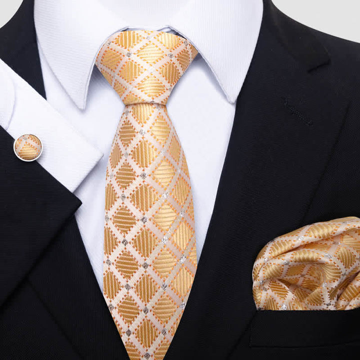 Set di 3 cravatte da uomo a quadri color oro e biscotto di buon gusto 