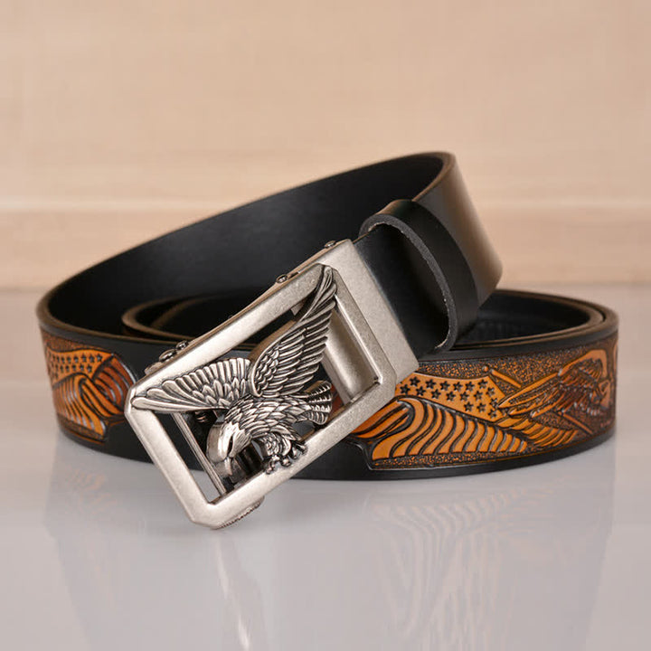 Cintura in pelle goffrata con fibbia Hollow Eagle da uomo