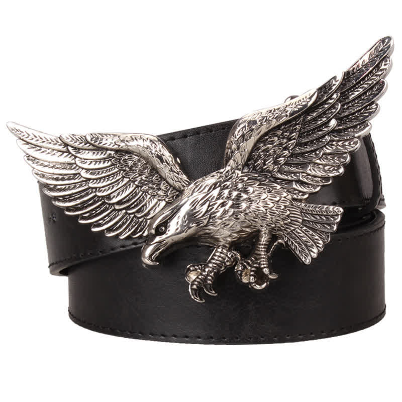 Cintura in pelle con fibbia grande aquila volante da uomo - Nero / Argento - 40 - image 7