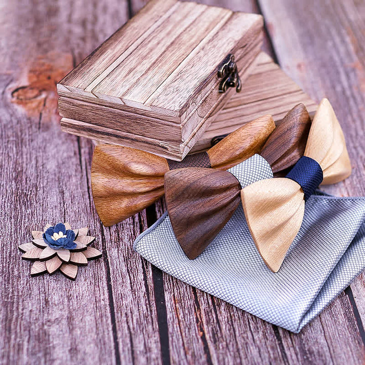 Set di 3 cravatte a farfalla in legno intagliate a mano da uomo - image 5