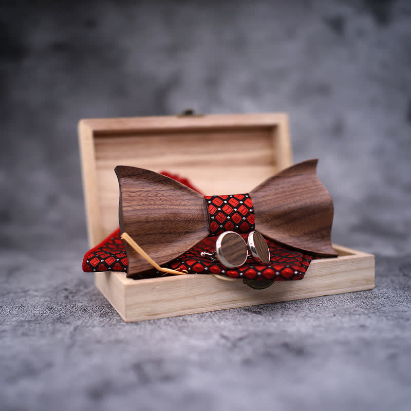 Set di 3 papillon in legno di noce nero 3D da uomo