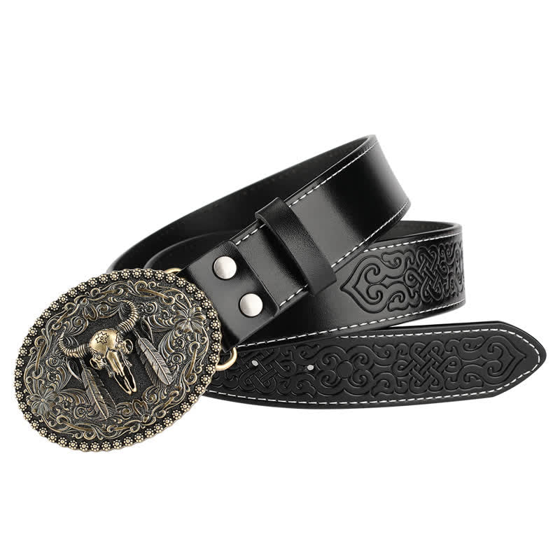 Cintura in pelle da uomo con piuma incisa Bull Jeans
