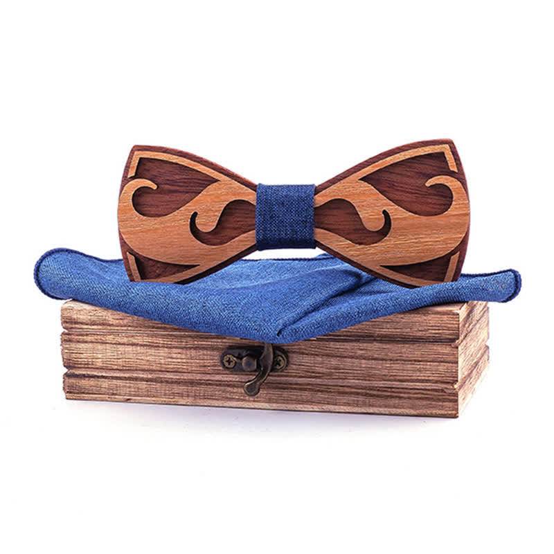 Set di 2 papillon in legno con barba intagliata da uomo - Blu solido - image 6