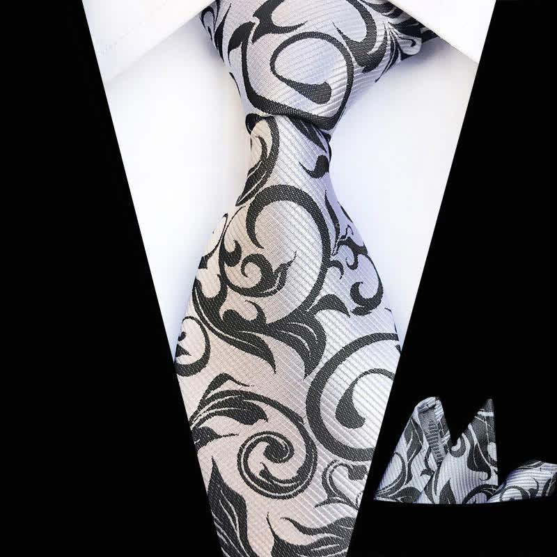 Set di 2 cravatte floreali con motivo a vortice vegetale da uomo - Grigio chiaro - image 0