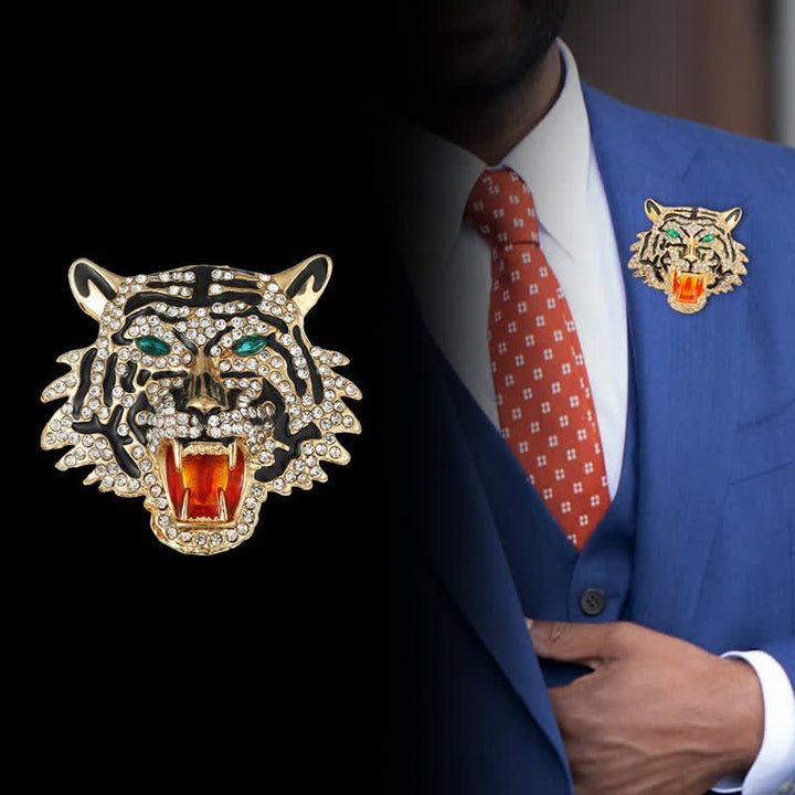 Spilla da uomo retrò con testa di tigre - Oro - image 0