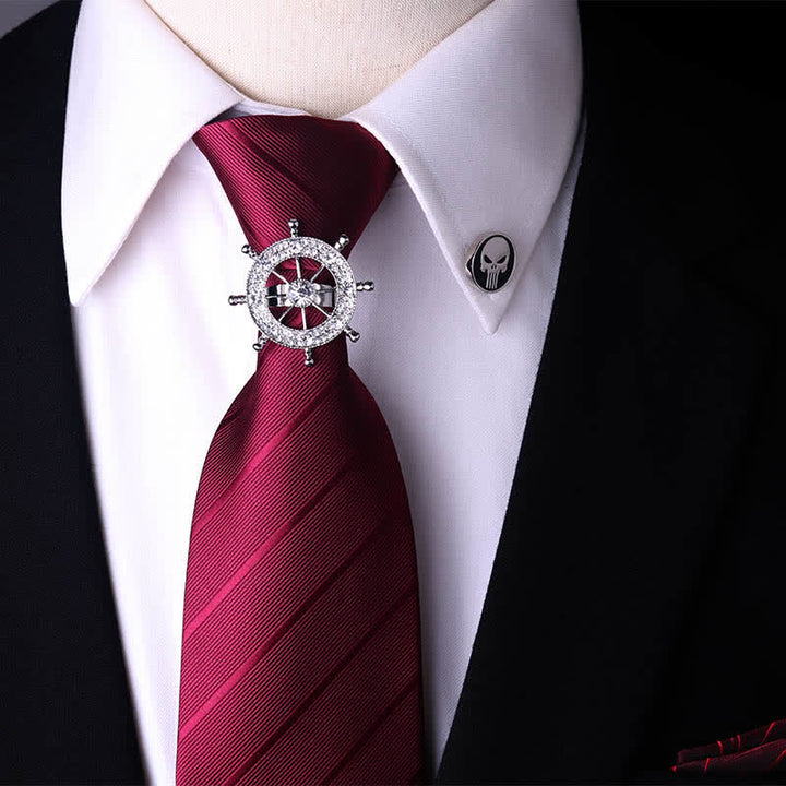 Cravatta con fibbia a spillo stile retrò da uomo - Elmo e Borgogna a Righe - image 3