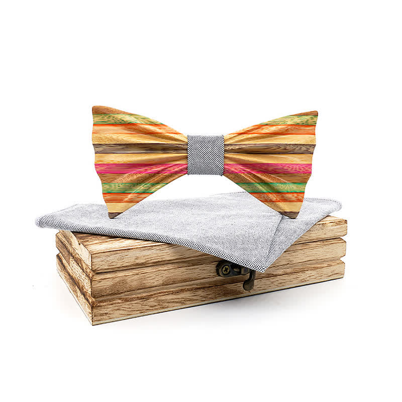 Set di 2 papillon in legno con effetto arricciato arcobaleno da uomo
