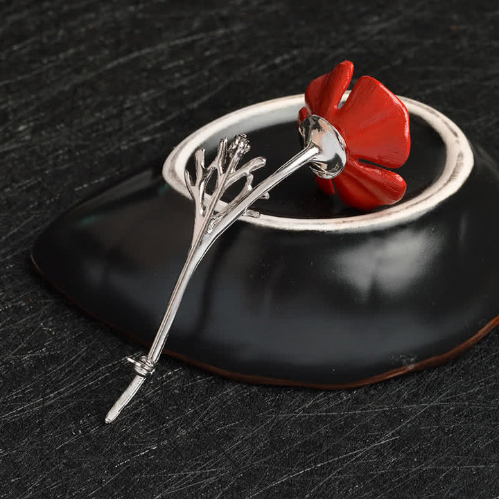 Spilla da donna con fiore di papavero rosso di classe - image 3