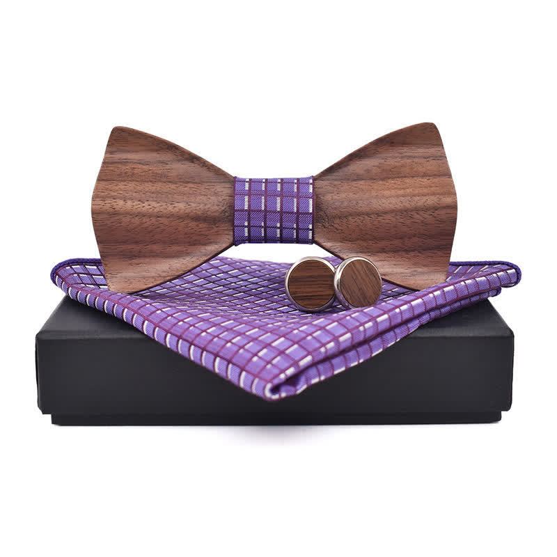Set di 3 papillon in legno di noce nero da uomo - Viola - image 11