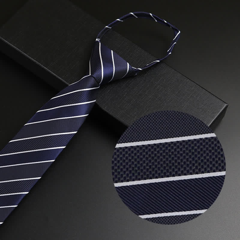 Cravatta formale con cerniera blu navy da uomo - Striato #2 - image 4