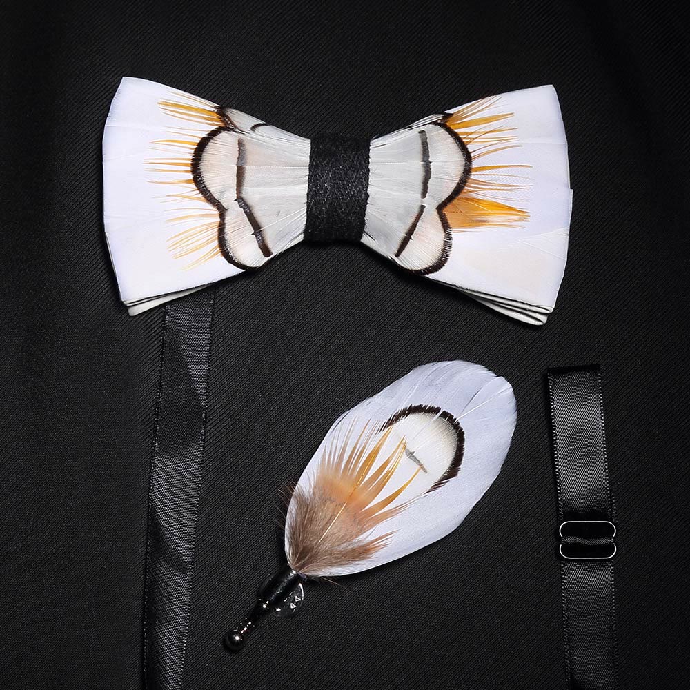 Papillon elegante beige con piume per bambini con spilla da bavero - Adulto - image 2