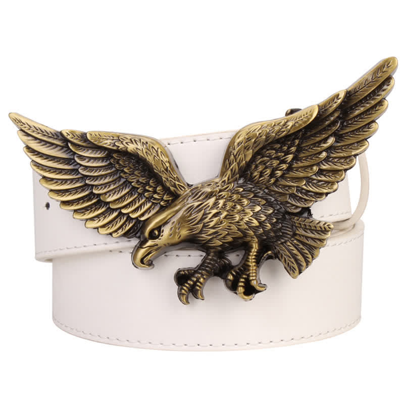 Cintura in pelle con fibbia grande aquila volante da uomo - Bianco / Oro - 40 - image 5