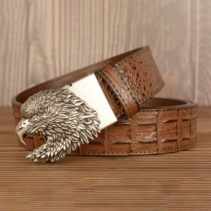 Cintura da uomo in pelle goffrata con testa d'aquila e coccodrillo - image 19