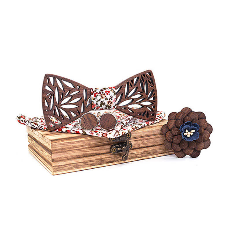 Set di 4 papillon in legno a forma di foglia cava da uomo - Bianco - image 10