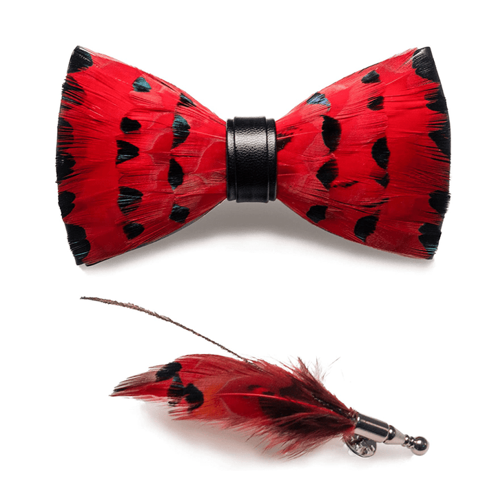 Papillon con piume di coda di fringuello rosso per bambini con spilla da bavero - image 5