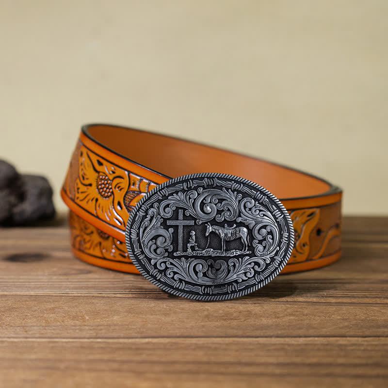 Cintura in pelle con fibbia ovale da cowboy fai da te da uomo