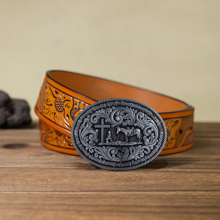 Cintura in pelle con fibbia ovale da cowboy fai da te da uomo
