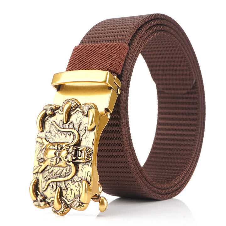 Cintura in nylon con decorazione drago casual da uomo - Marrone / Oro - 48" - image 21
