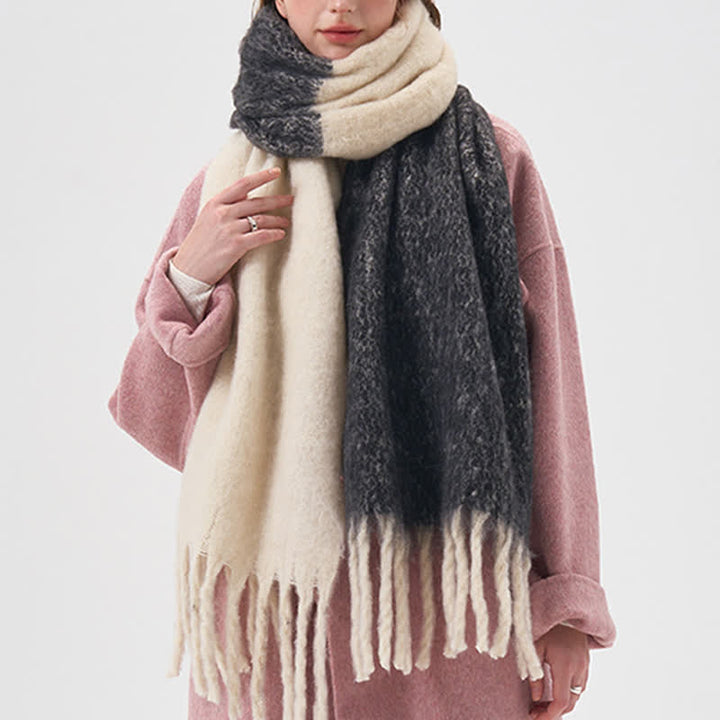 Sciarpa con frange bicolore semplice invernale da donna - image 3