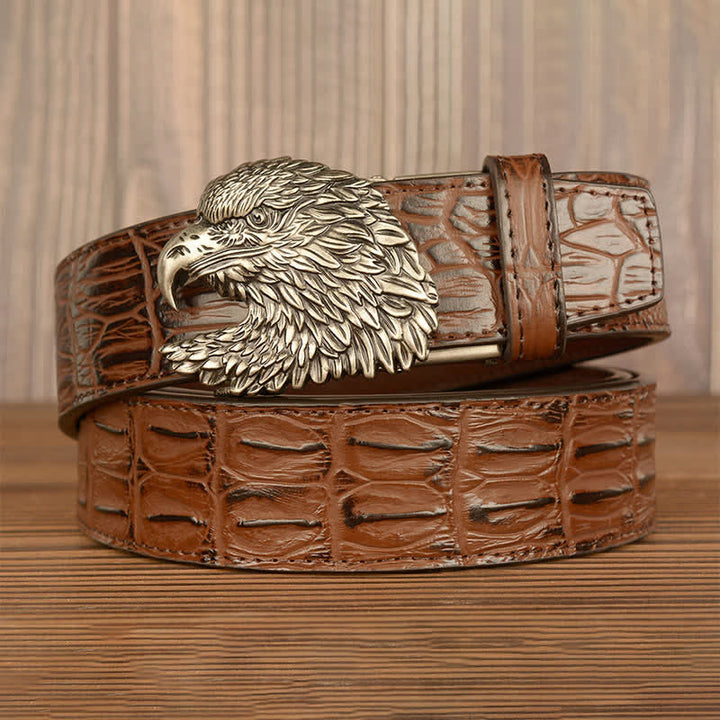 Cintura da uomo in pelle goffrata con testa d'aquila e coccodrillo - image 18