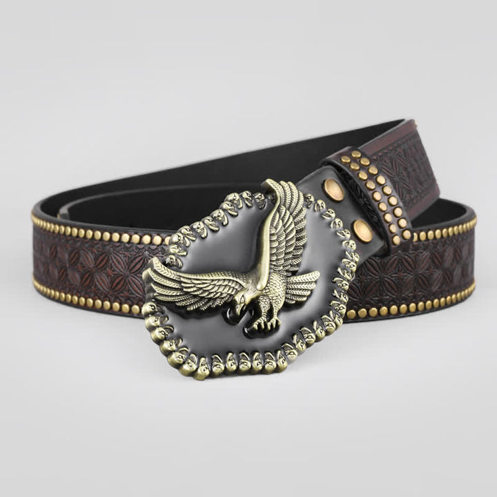 Cintura da uomo in pelle western con borchie e aquila che vola - Aquila - 42 - image 0