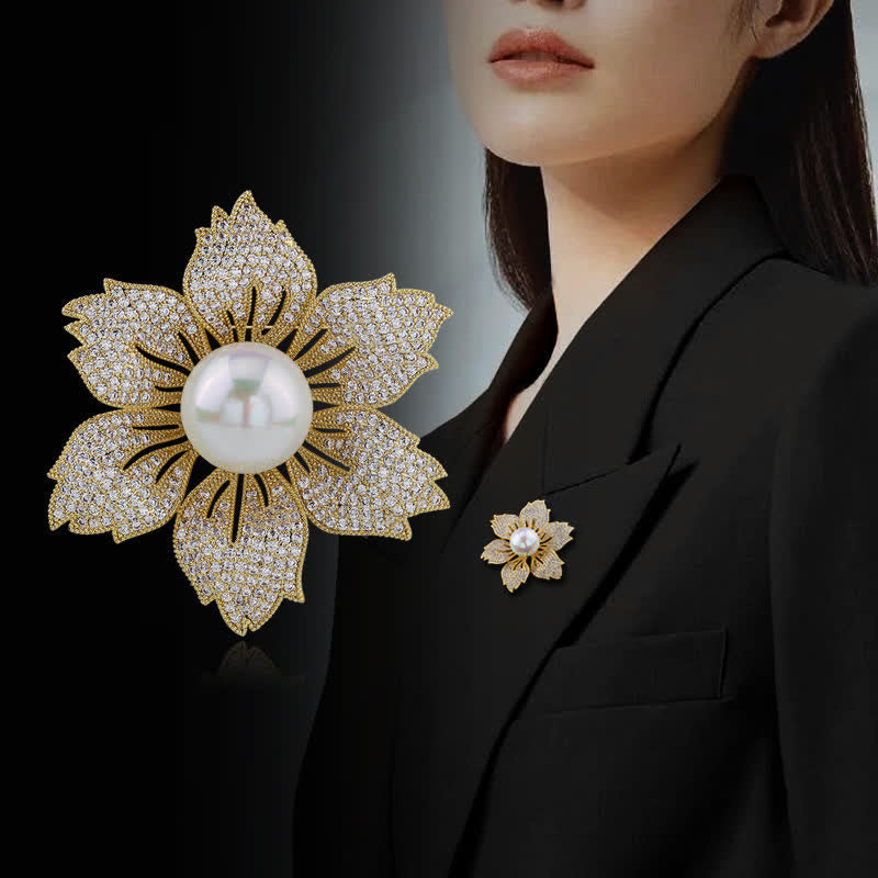 Spilla Bauhinia di lusso con perle brillanti da donna