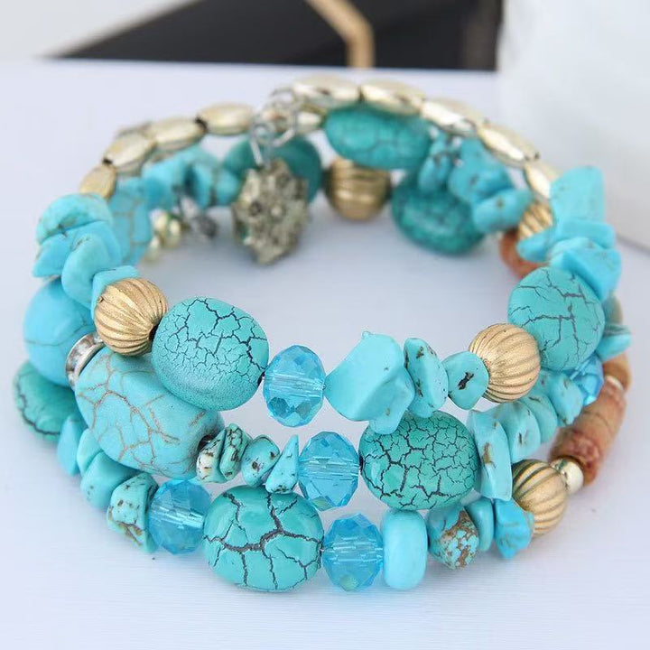 Bracciale vintage bohémien multistrato con perline di turchese, agata e cristallo. - Azzurro chiaro - image 10