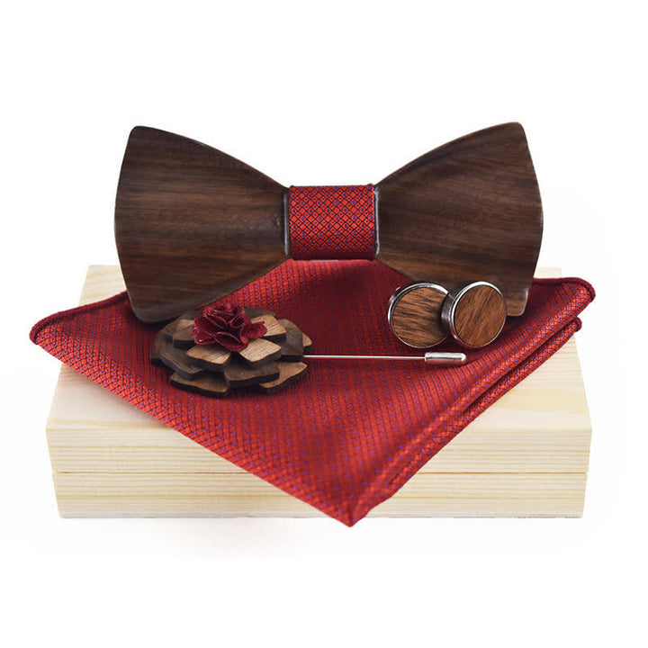 Set di 4 papillon in legno nero vintage da uomo