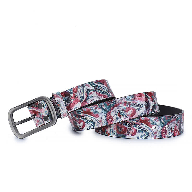Cintura in vera pelle con motivo graffiti dipinto rosso verde