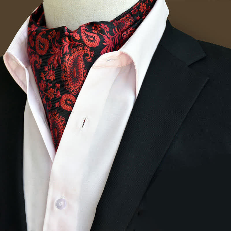 Cravatta Ascot Paisley floreale da uomo, per il ballo di fine anno, rossa e nera - Rosso e nero - image 0