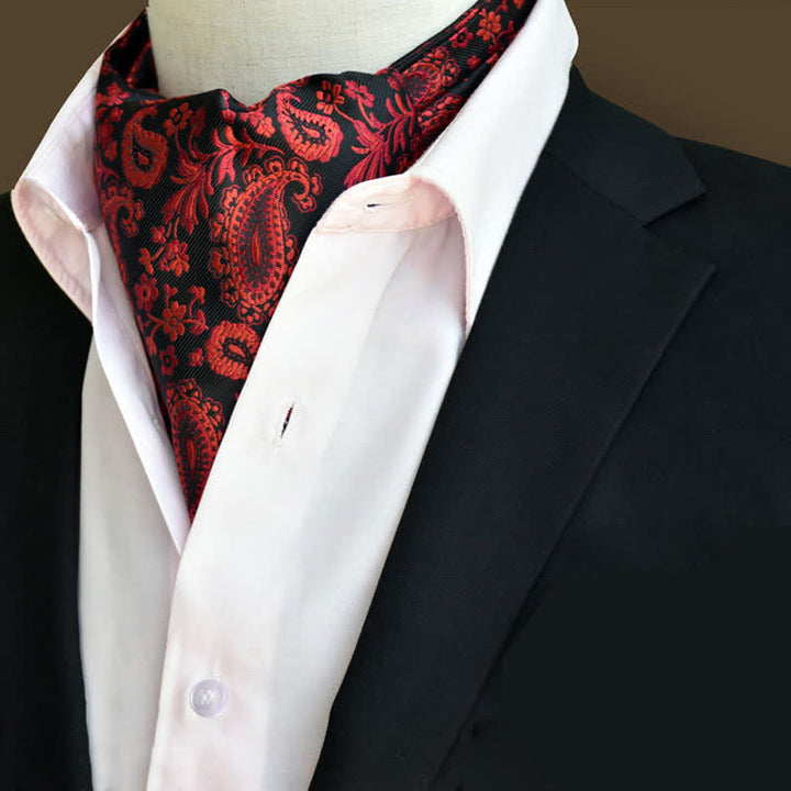Cravatta Ascot Paisley floreale da uomo, per il ballo di fine anno, rossa e nera