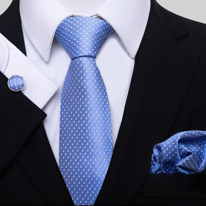 Set di 3 cravatte da uomo a pois bianchi e blu cielo