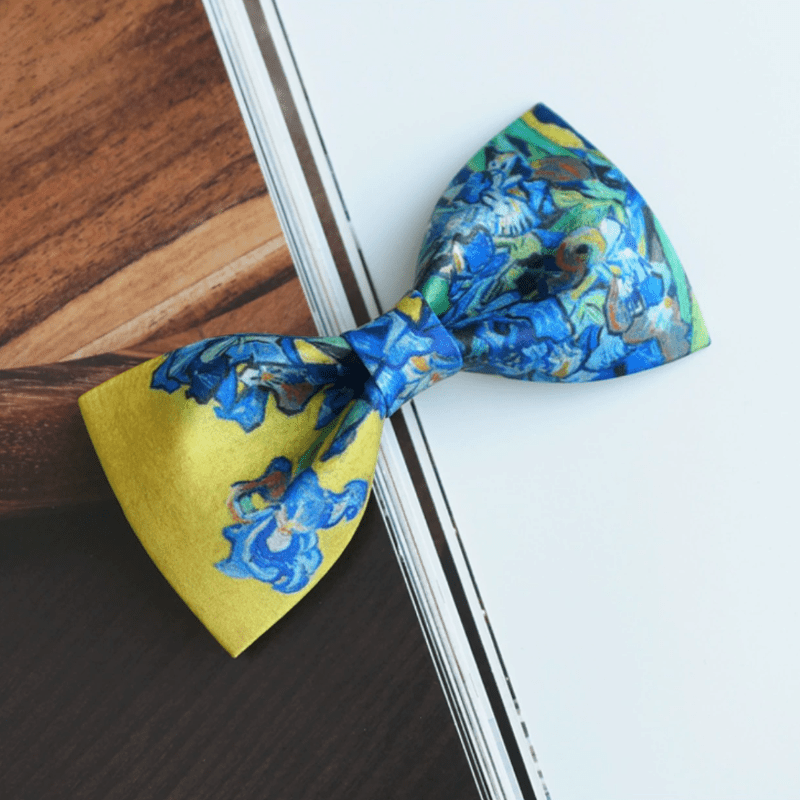Papillon da uomo con stampa a olio creativo e motivo iris giallo