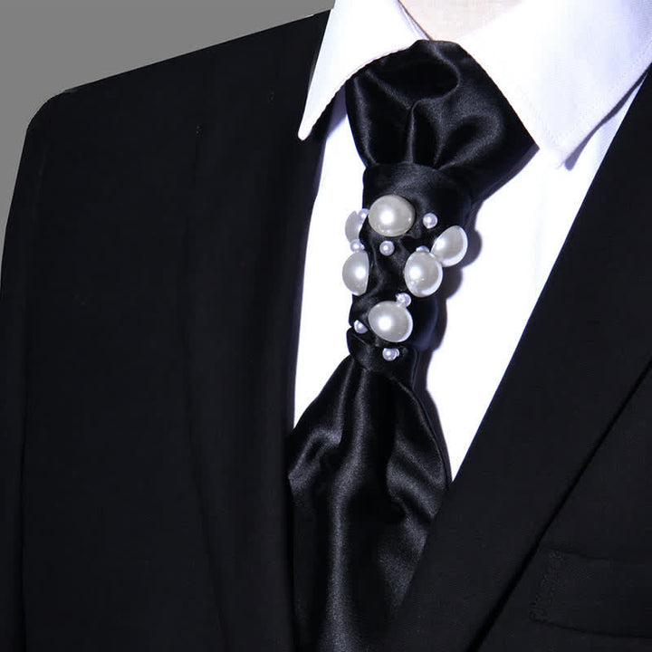Cravatta da sposa con perle stile vintage da uomo - Nero - image 6