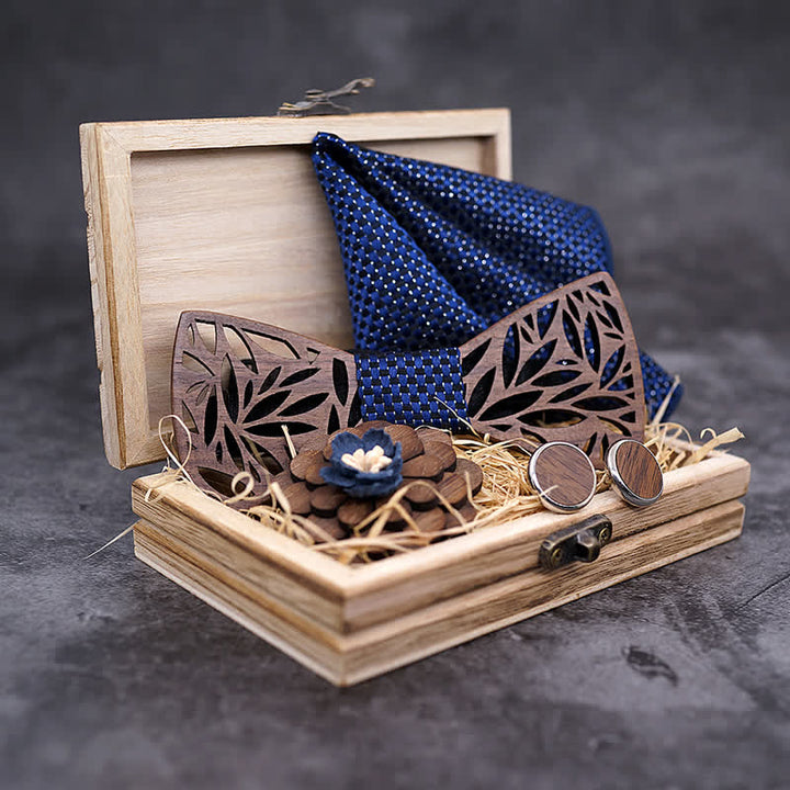 Set di 4 papillon in legno a forma di foglia cava da uomo