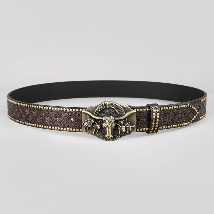 Cintura da uomo in pelle di toro Longhorn Western Vintage