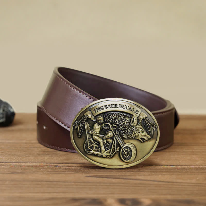 Cintura in pelle con fibbia porta birra creativo fai da te per motocicletta da uomo - Bronzo - Cintura PU marrone (40) - image 17