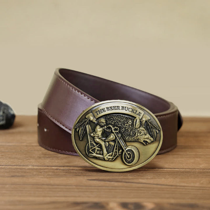 Cintura in pelle con fibbia porta birra creativo fai da te per motocicletta da uomo - Bronzo - Cintura PU marrone (40) - image 17