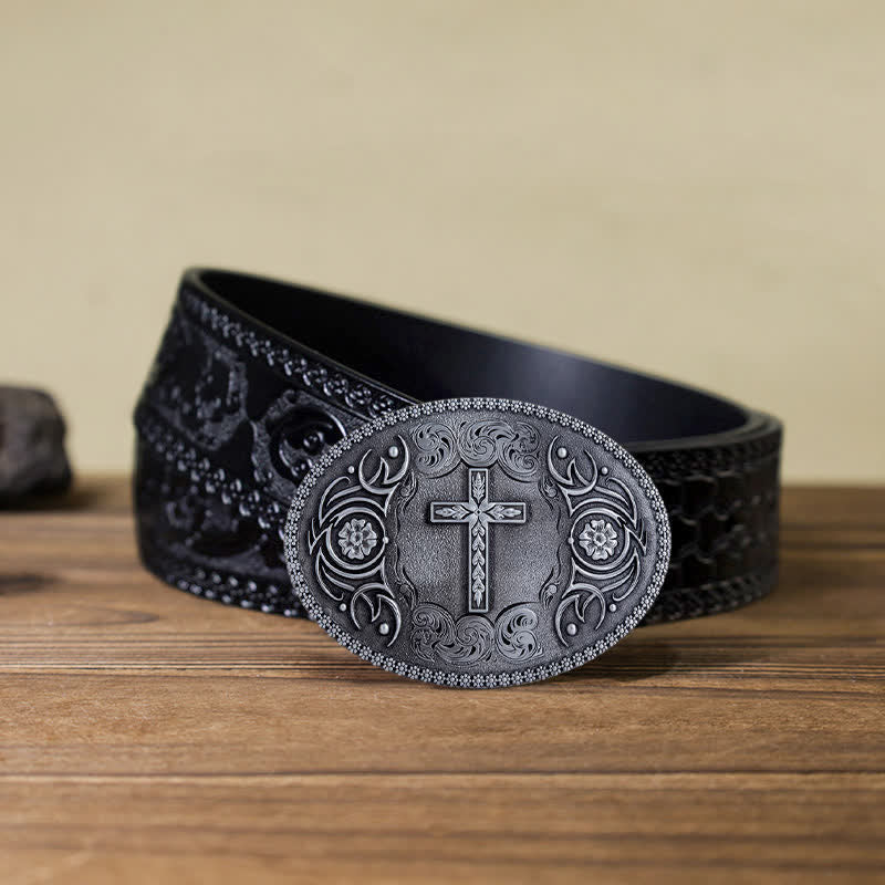 Cintura in pelle con chiusura floreale a croce fai da te da uomo