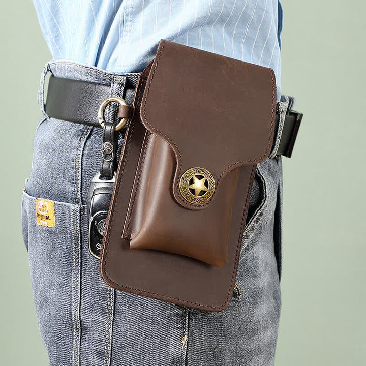 Borsa da cintura per telefono con fibbia magnetica a stella in pelle per esterni