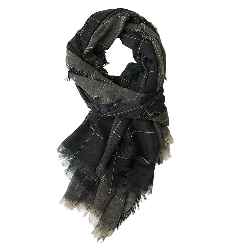 Sciarpa con frange a quadri patchwork bicolore da uomo - Nero - image 1