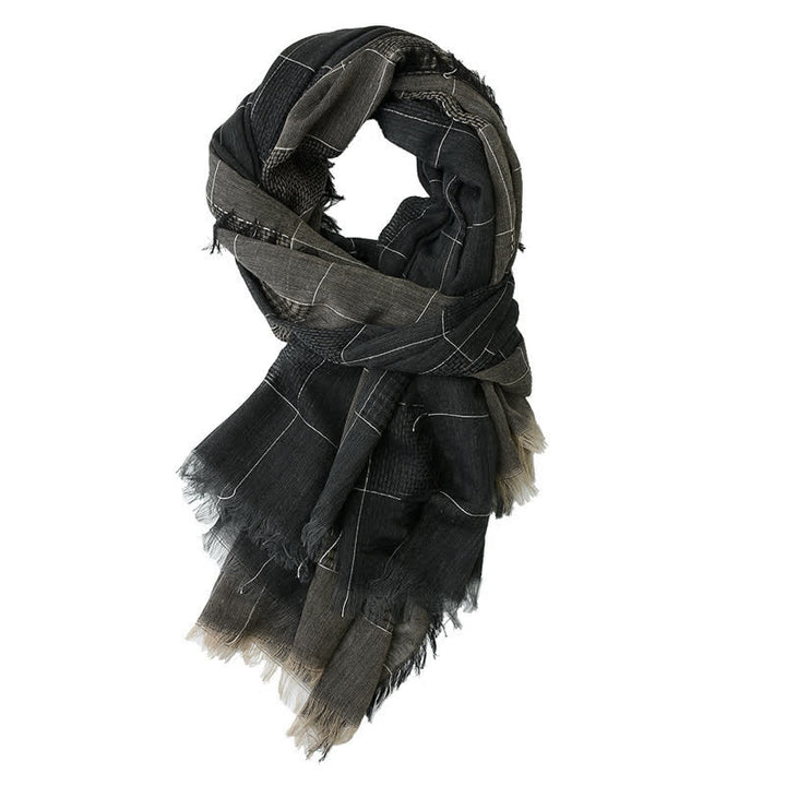 Sciarpa con frange a quadri patchwork bicolore da uomo - Nero - image 1