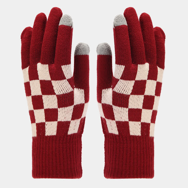 Set di 3 cappelli, sciarpe e guanti a quadri a scacchi unisex