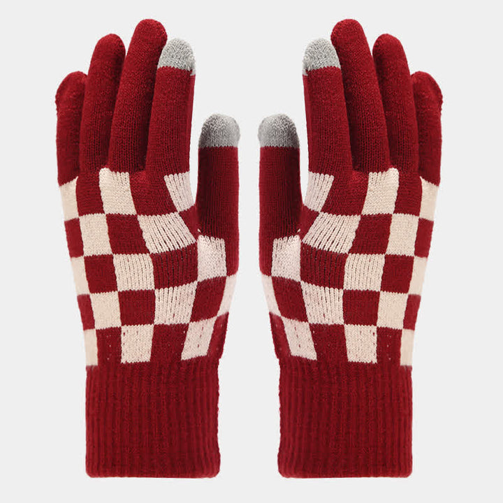 Set di 3 cappelli, sciarpe e guanti a quadri a scacchi unisex