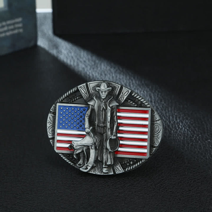 Cintura in pelle con fibbia da cowboy con bandiera americana fai da te da uomo