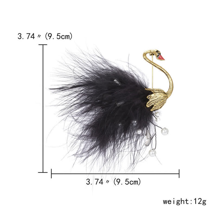 Spilla da donna con piuma di peluche a forma di cigno bianco/nero