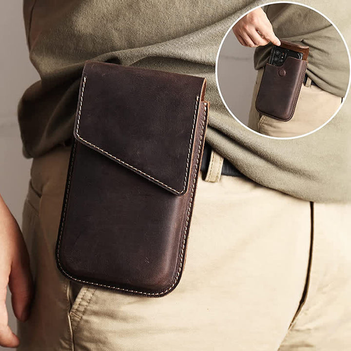 Custodia per cellulare Flip con cinturino in vera pelle magnetica